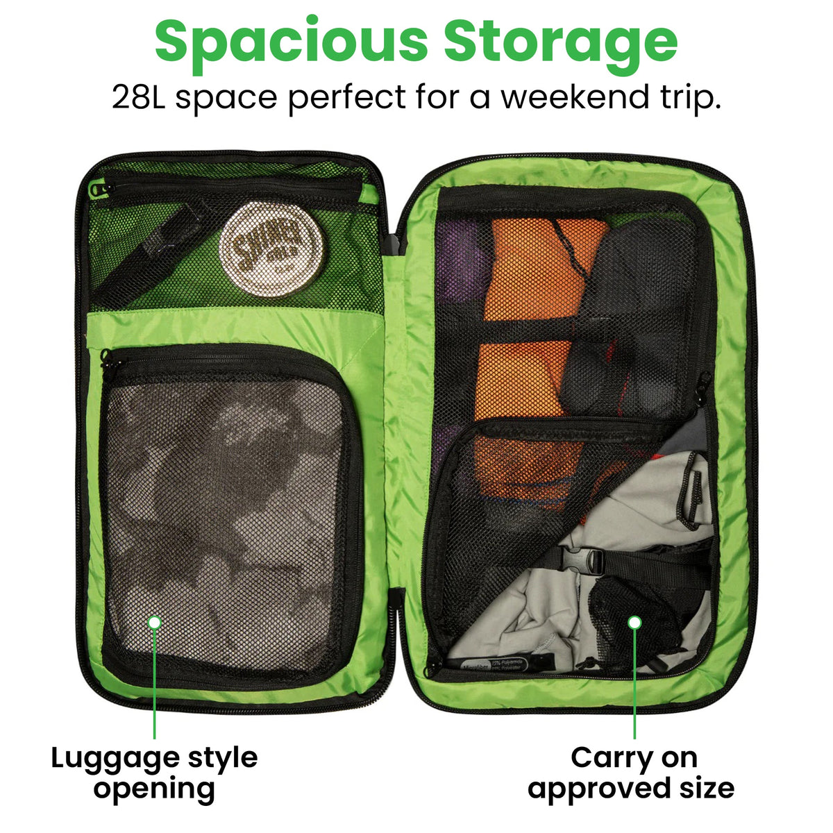 Island Hopper 28L opened flat like a suitcase
